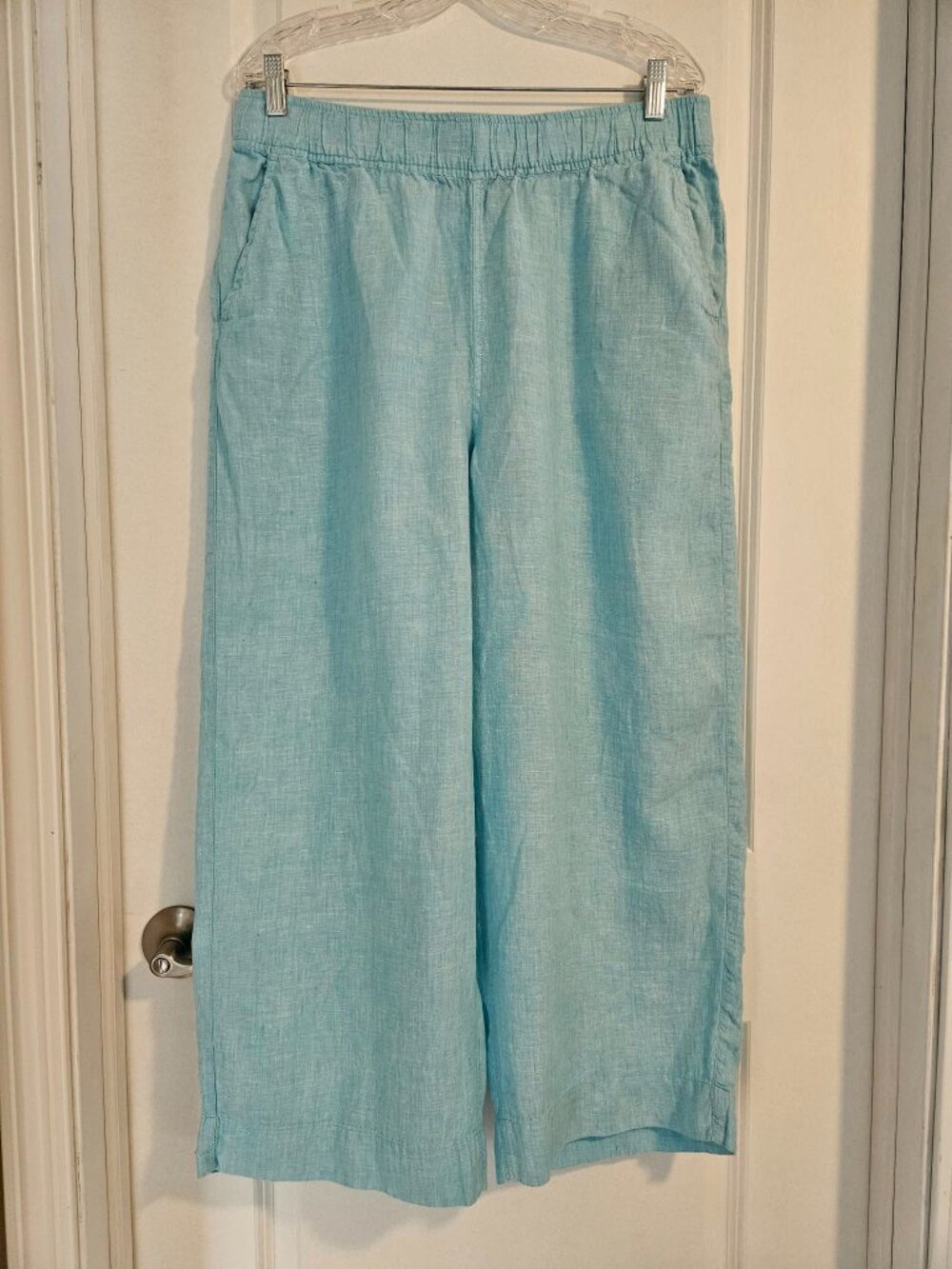 Tahari 100% Linen Wide Leg Pants | Size XL | Pastel Blue | Pull-On Waist